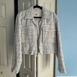 Abercrombie & Fitch White and Navy Grid Blazer